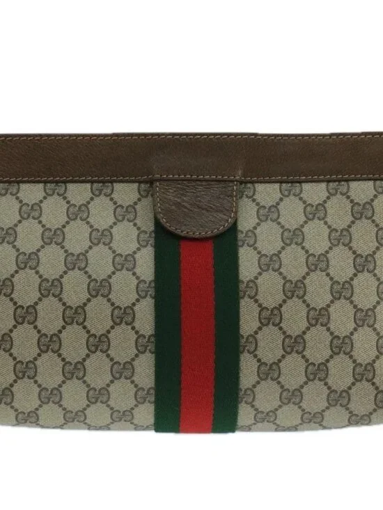GUCCI GG Supreme Web Sherry Line Clutch Bag PVC Beige 001 014 2125 Auth bs20684 - Picture 2 of 16
